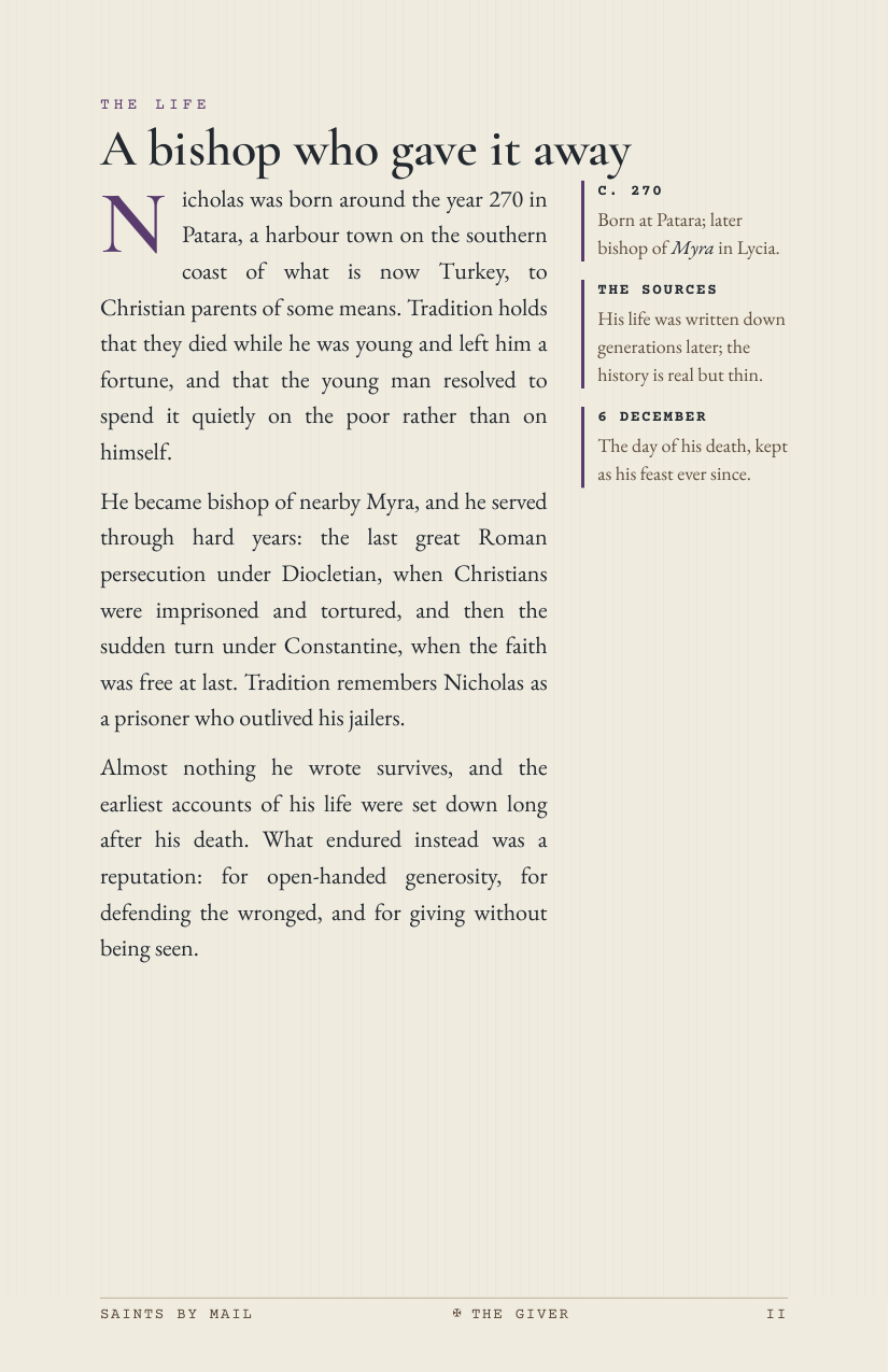 Saints by Mail sample, page 2